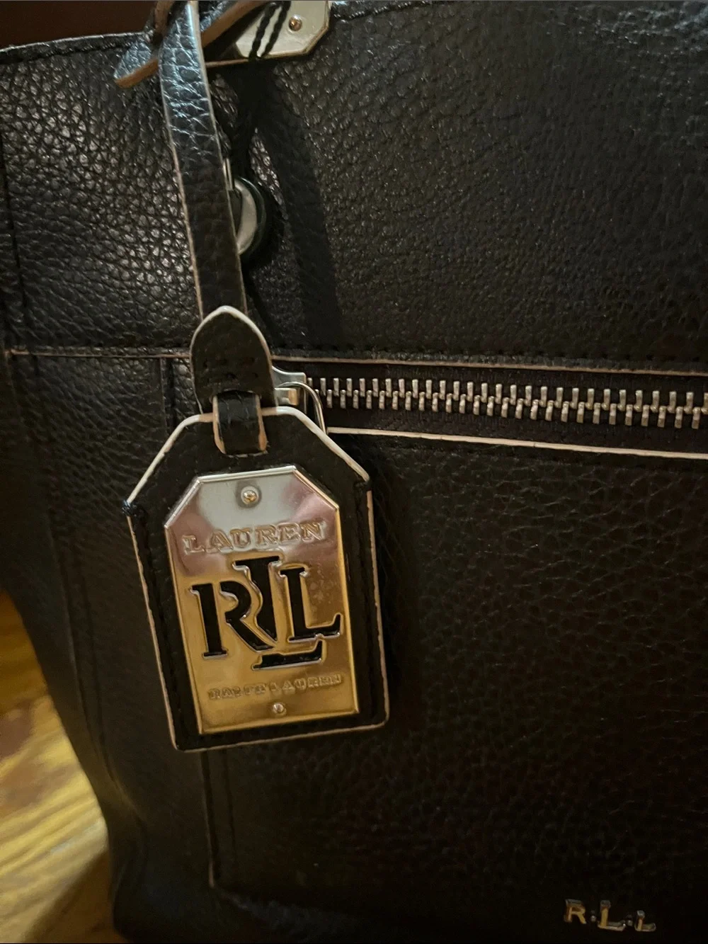 Lauren Ralph Lauren Black Tote Bag with Front Zip Pocket